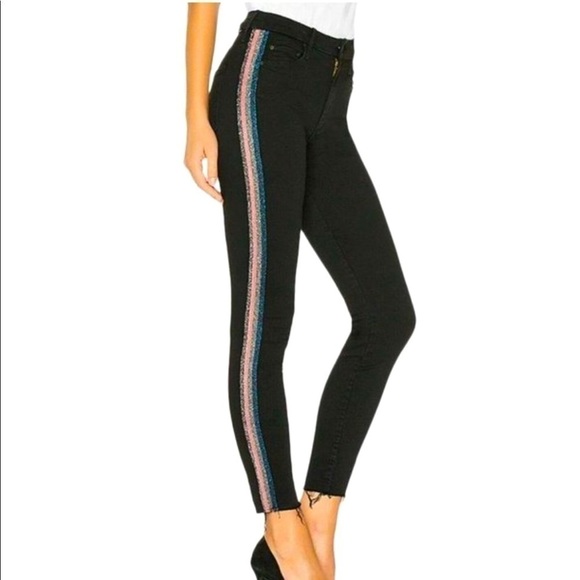 MOTHER High Waisted Looker Ankle Fray Guilty Glitter Racer